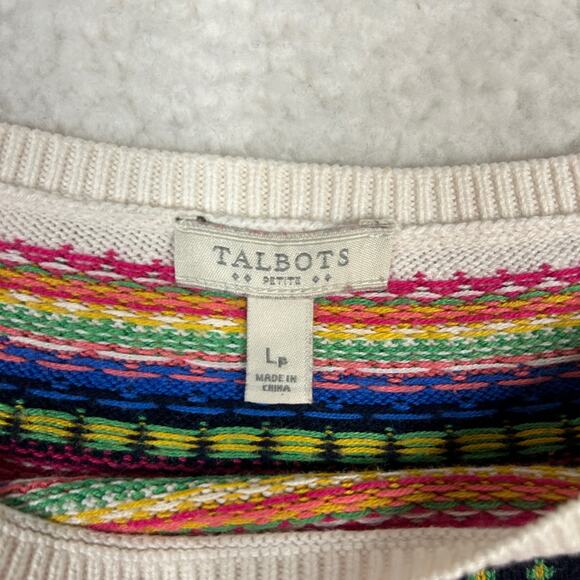 Talbots Petite Size LP Crewneck Sweater Fair Isle Knit Colorful Preppy FLAW - Picture 7 of 9